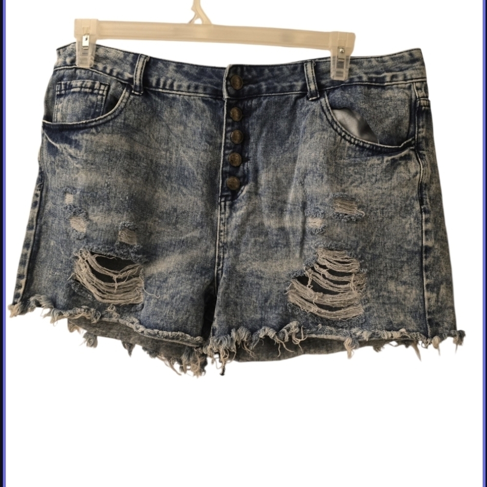 Crazy Train Blue Distressed Jean Shorts